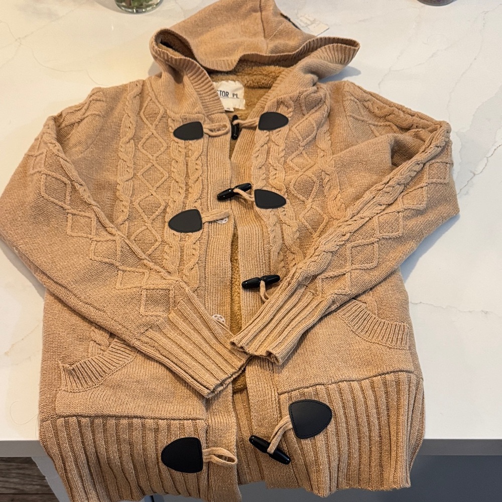 Tan Hooded Toggle Cardigan
